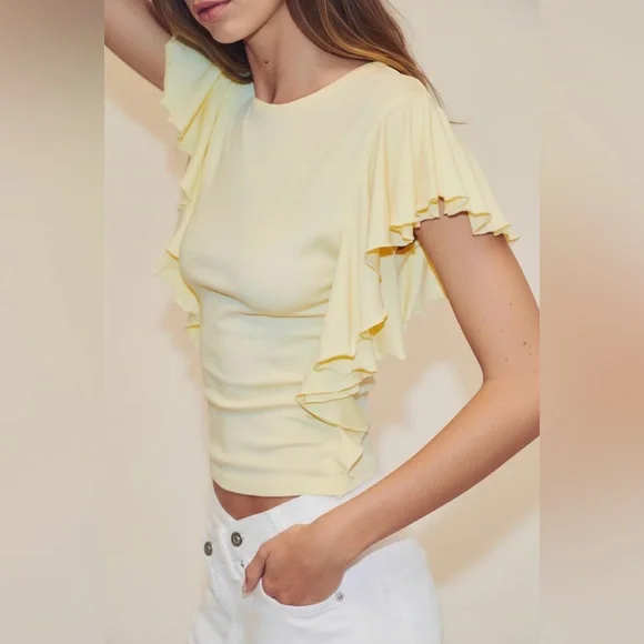 (#147)ZARA Ruffled Sleeve T-Shirt - Picture 2 of 7